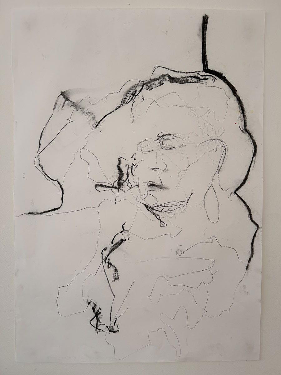 Rain,Sitting Within The Scene Charcoal on cartridge by Camilla Santiapillai